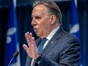 Premier François Legault speaks at a press conference in August.